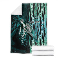 Hawaiian Honu Personalized Blanket Dark Cyan Maile Pikake Flower Lei Inspired LT9 - Polynesian Pride