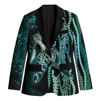 Hawaiian Honu Personalized Blazer Dark Cyan Maile Pikake Flower Lei Inspired LT9 Unisex Cyan - Polynesian Pride