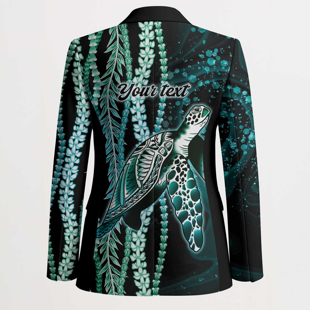 Hawaiian Honu Personalized Blazer Dark Cyan Maile Pikake Flower Lei Inspired LT9 - Polynesian Pride