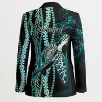 Hawaiian Honu Personalized Blazer Dark Cyan Maile Pikake Flower Lei Inspired LT9 - Polynesian Pride