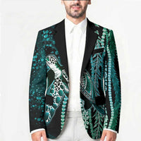Hawaiian Honu Personalized Blazer Dark Cyan Maile Pikake Flower Lei Inspired LT9 - Polynesian Pride