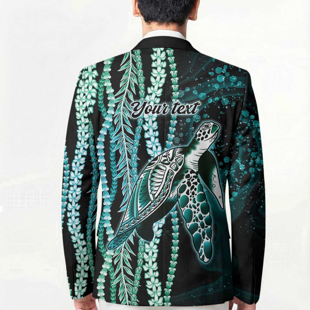 Hawaiian Honu Personalized Blazer Dark Cyan Maile Pikake Flower Lei Inspired LT9 - Polynesian Pride