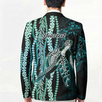 Hawaiian Honu Personalized Blazer Dark Cyan Maile Pikake Flower Lei Inspired LT9 - Polynesian Pride