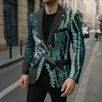 Hawaiian Honu Personalized Blazer Dark Cyan Maile Pikake Flower Lei Inspired LT9 - Polynesian Pride