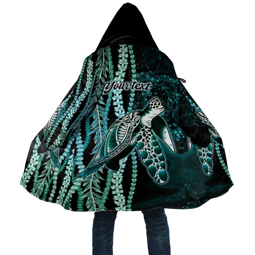 Hawaiian Honu Personalized Cloak Dark Cyan Maile Pikake Flower Lei Inspired LT9 Unisex Cyan - Polynesian Pride