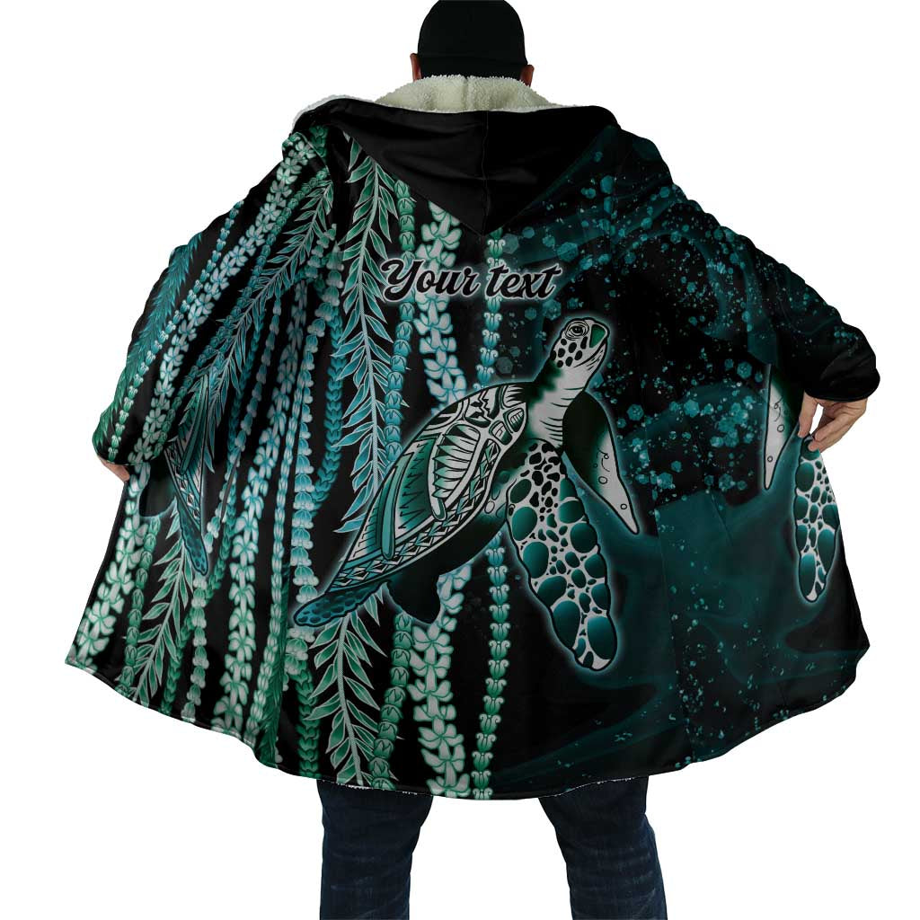 Hawaiian Honu Personalized Cloak Dark Cyan Maile Pikake Flower Lei Inspired LT9 - Polynesian Pride