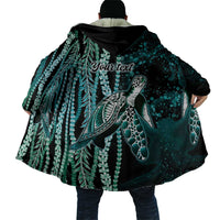 Hawaiian Honu Personalized Cloak Dark Cyan Maile Pikake Flower Lei Inspired LT9 - Polynesian Pride