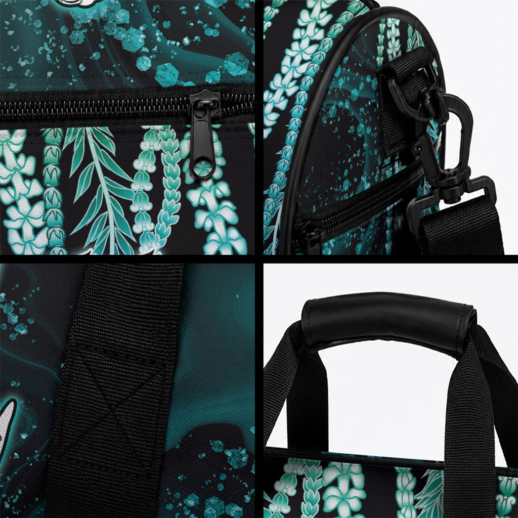 Hawaiian Honu Personalized Duffle Bag Dark Cyan Maile Pikake Flower Lei Inspired LT9 - Polynesian Pride