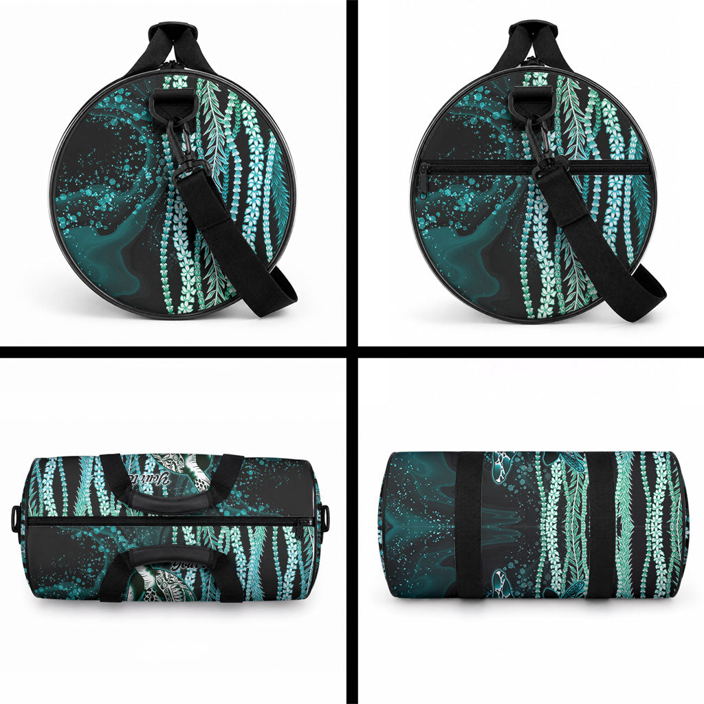 Hawaiian Honu Personalized Duffle Bag Dark Cyan Maile Pikake Flower Lei Inspired LT9 - Polynesian Pride