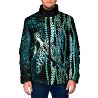 Hawaiian Honu Personalized Padded Jacket Dark Cyan Maile Pikake Flower Lei Inspired LT9 Men Cyan - Polynesian Pride