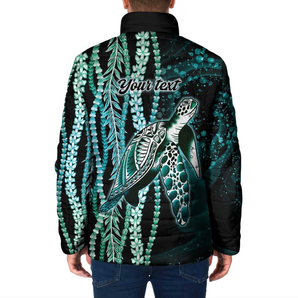 Hawaiian Honu Personalized Padded Jacket Dark Cyan Maile Pikake Flower Lei Inspired LT9 - Polynesian Pride