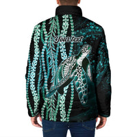 Hawaiian Honu Personalized Padded Jacket Dark Cyan Maile Pikake Flower Lei Inspired LT9 - Polynesian Pride