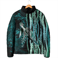 Hawaiian Honu Personalized Padded Jacket Dark Cyan Maile Pikake Flower Lei Inspired LT9 - Polynesian Pride