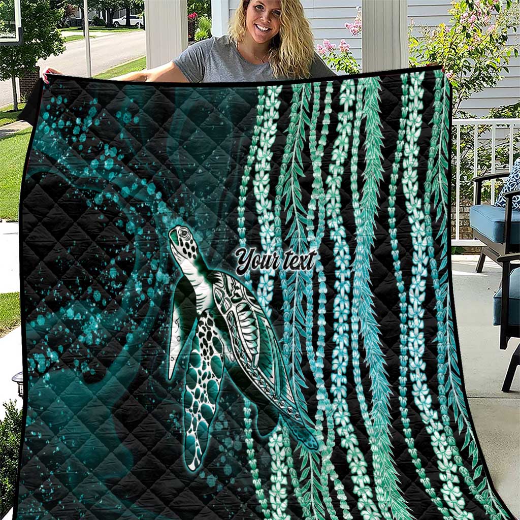 Hawaiian Honu Personalized Quilt Dark Cyan Maile Pikake Flower Lei Inspired LT9 Cyan - Polynesian Pride