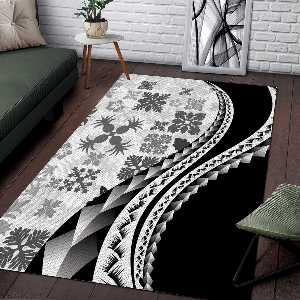 Black Hawaiian Quilt Pattern Area Rug Mixed Polynesian Tribal Arty LT9 Black - Polynesian Pride