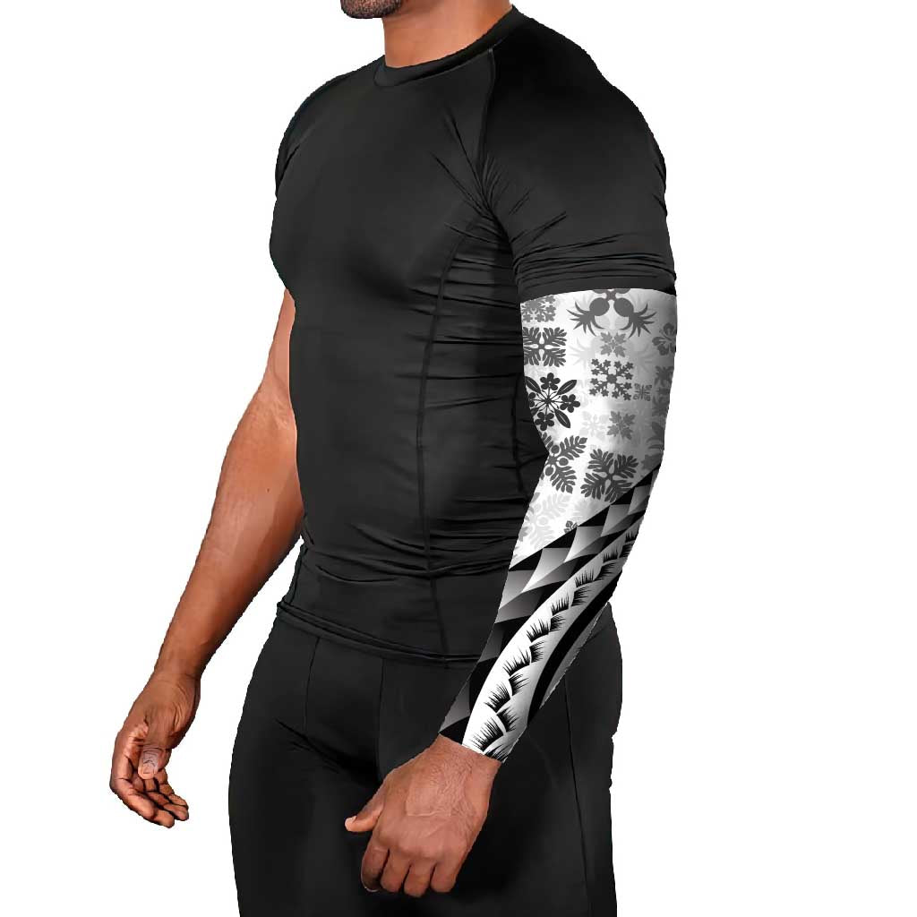 Black Hawaiian Quilt Pattern Arm Sleeves Mixed Polynesian Tribal Arty LT9 - Polynesian Pride