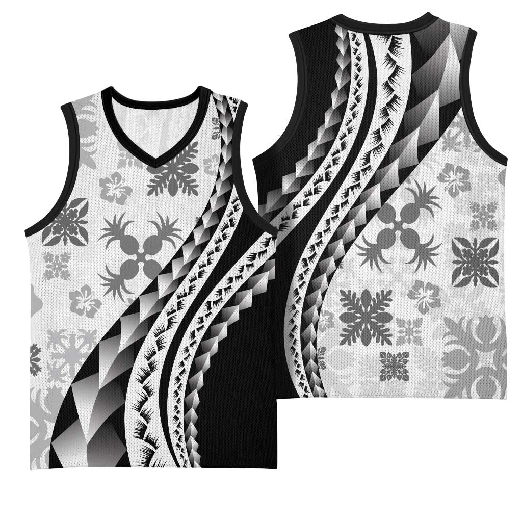 Black Hawaiian Quilt Pattern Basketball Jersey Mixed Polynesian Tribal Arty LT9 - Polynesian Pride