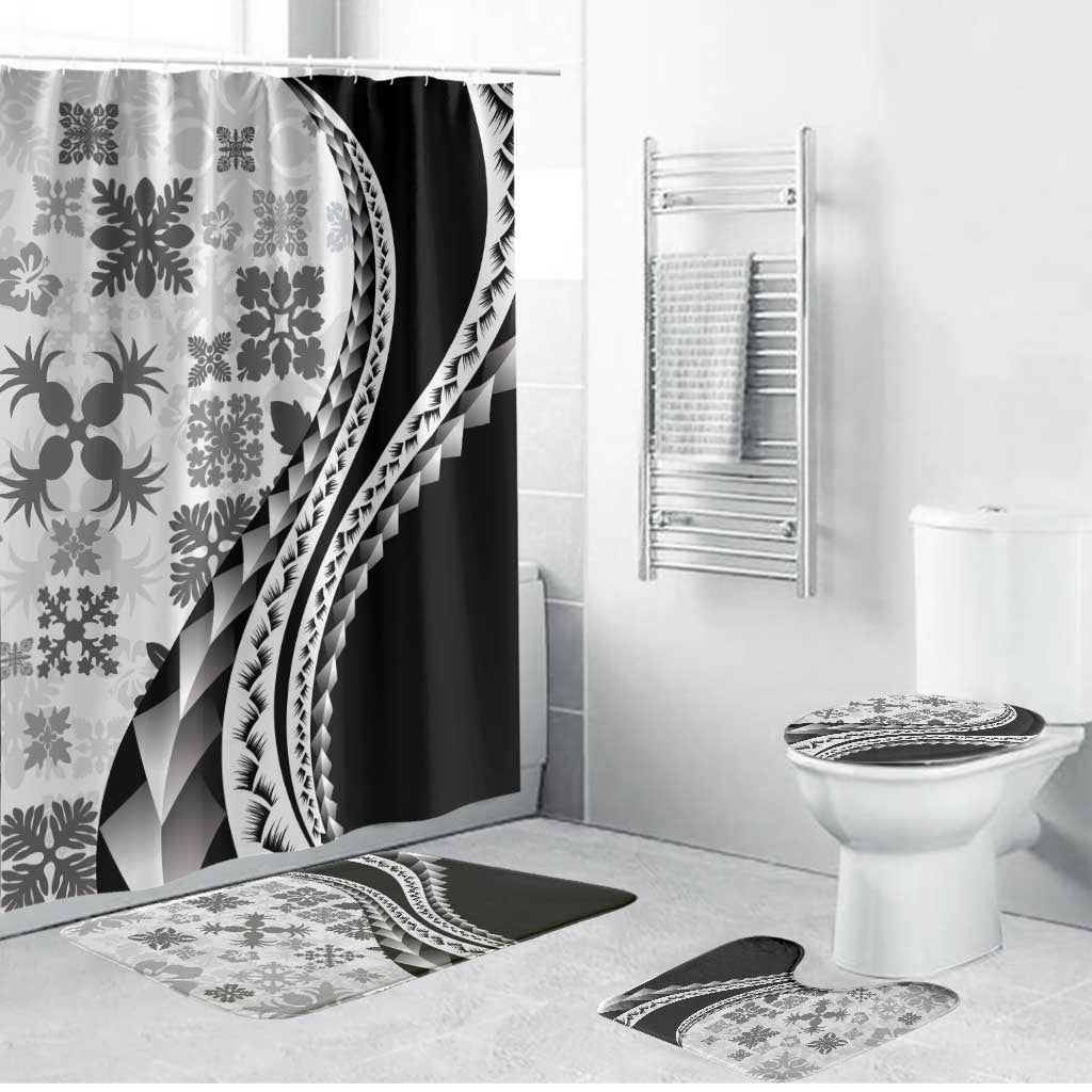 Black Hawaiian Quilt Pattern Bathroom Set Mixed Polynesian Tribal Arty LT9 Bathroom Set (4 pcs) Black - Polynesian Pride
