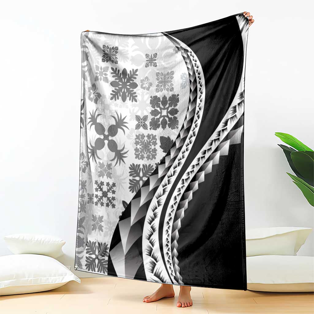 Black Hawaiian Quilt Pattern Blanket Mixed Polynesian Tribal Arty LT9 - Polynesian Pride