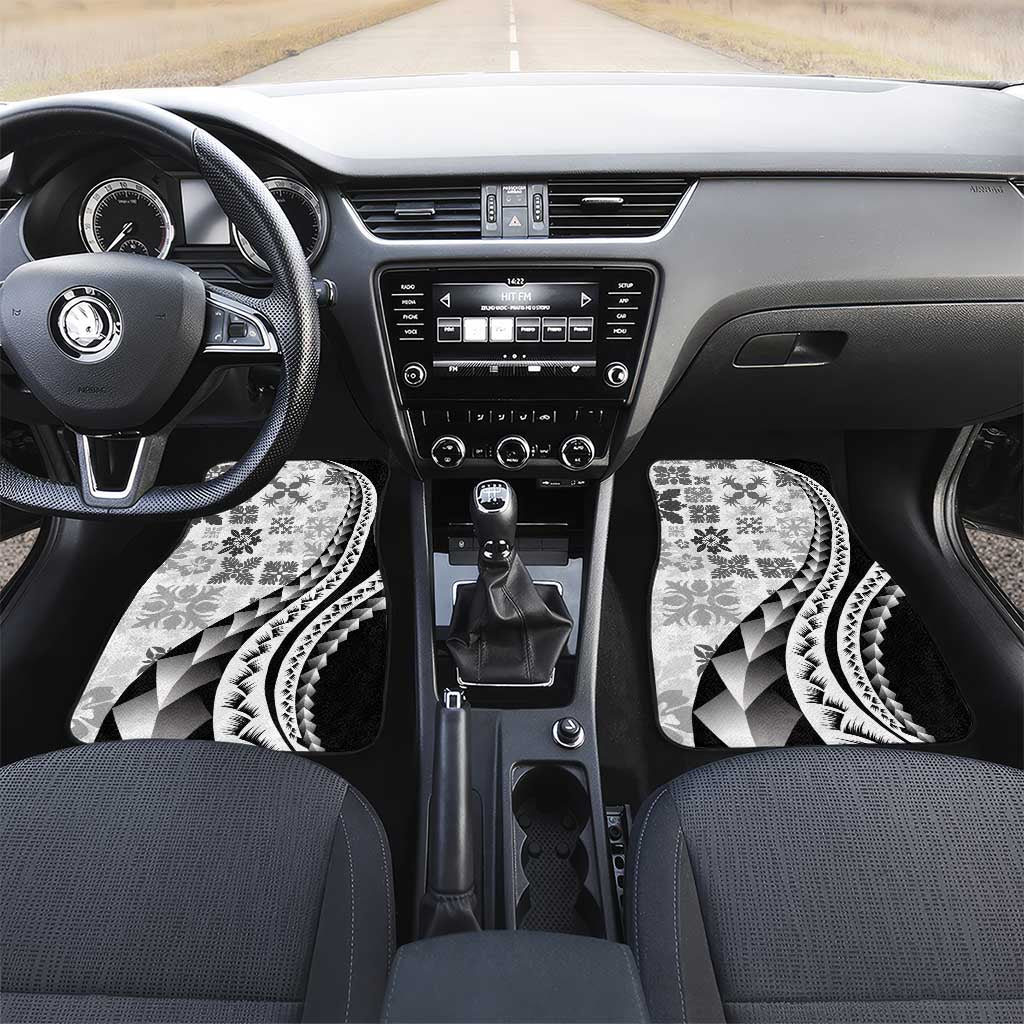 Black Hawaiian Quilt Pattern Car Mats Mixed Polynesian Tribal Arty LT9 Set 2pcs - Front Black - Polynesian Pride