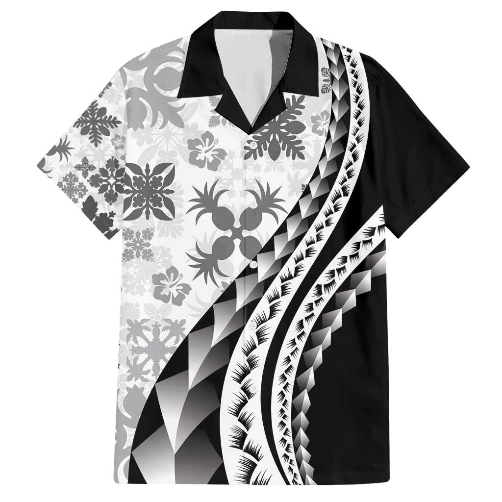 Black Hawaiian Quilt Pattern Hawaiian Shirt Mixed Polynesian Tribal Arty LT9 Black - Polynesian Pride