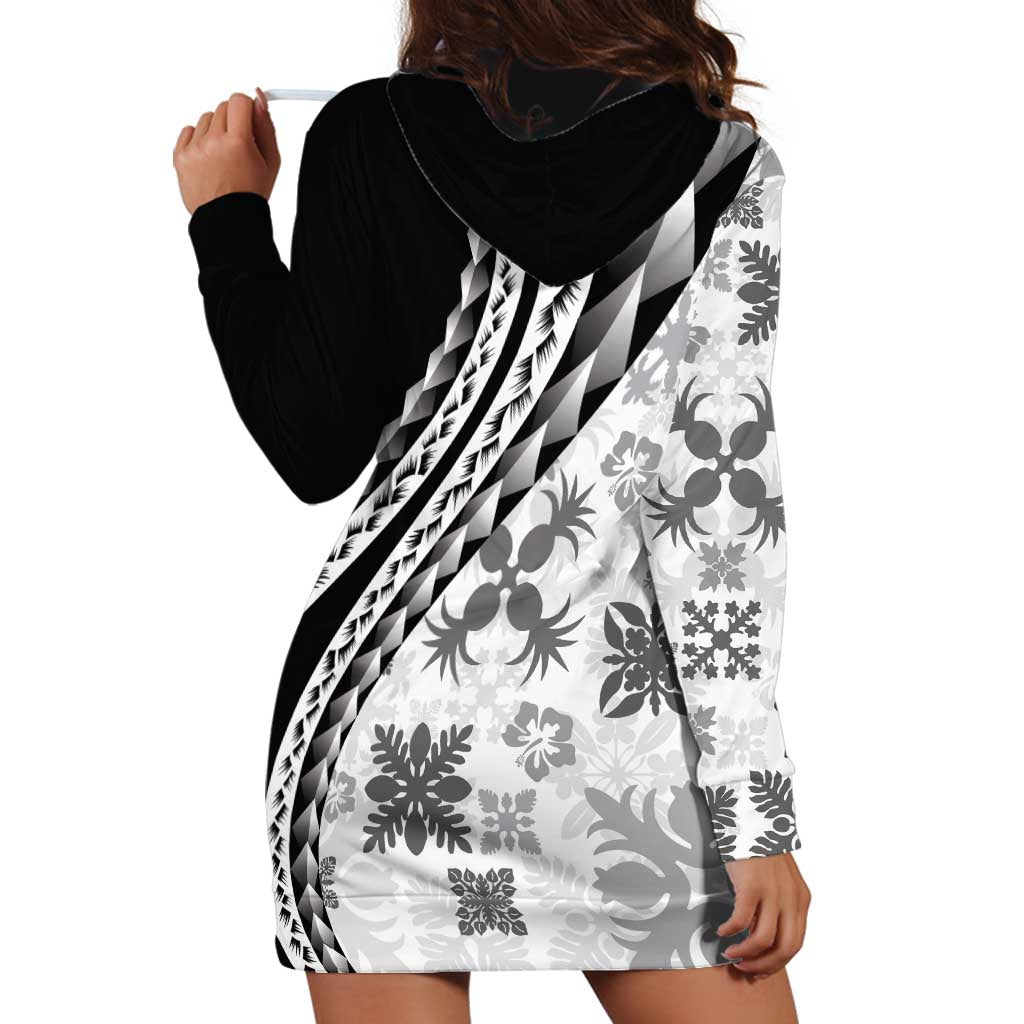 Black Hawaiian Quilt Pattern Hoodie Dress Mixed Polynesian Tribal Arty LT9 - Polynesian Pride
