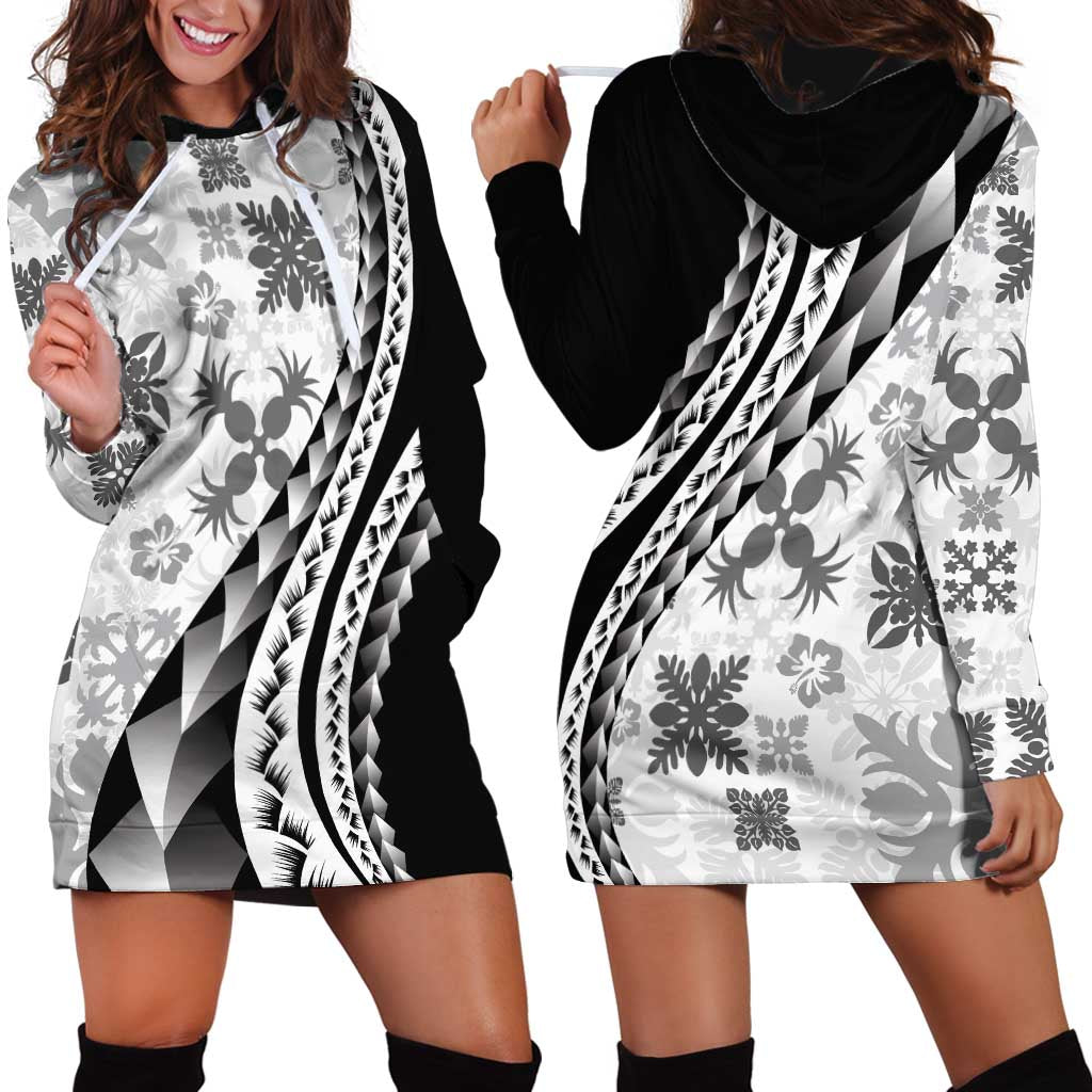 Black Hawaiian Quilt Pattern Hoodie Dress Mixed Polynesian Tribal Arty LT9 - Polynesian Pride