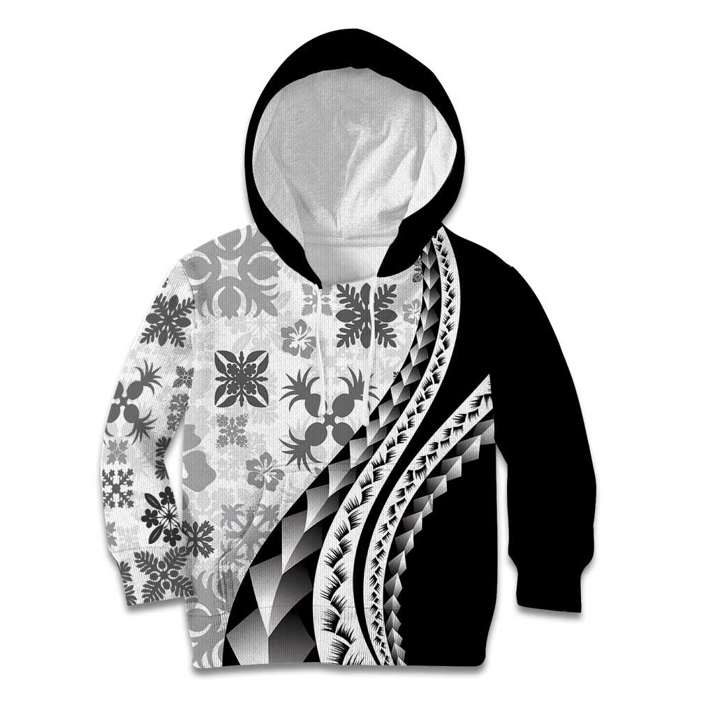 Black Hawaiian Quilt Pattern Kid Hoodie Mixed Polynesian Tribal Arty LT9 Hoodie Black - Polynesian Pride
