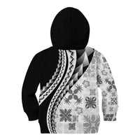 Black Hawaiian Quilt Pattern Kid Hoodie Mixed Polynesian Tribal Arty LT9 - Polynesian Pride