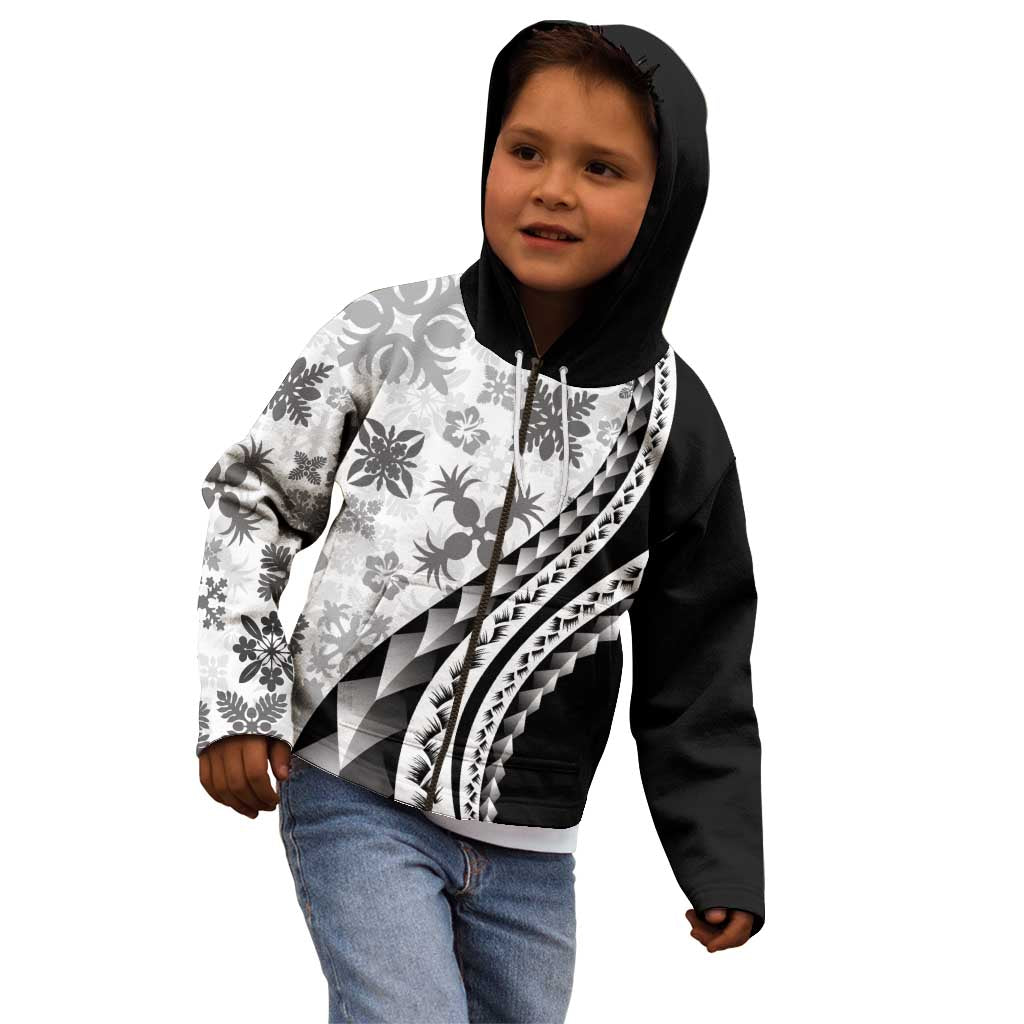 Black Hawaiian Quilt Pattern Kid Hoodie Mixed Polynesian Tribal Arty LT9 - Polynesian Pride
