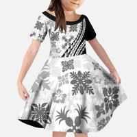 Black Hawaiian Quilt Pattern Kid Short Sleeve Dress Mixed Polynesian Tribal Arty LT9 KID Black - Polynesian Pride
