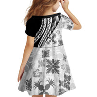 Black Hawaiian Quilt Pattern Kid Short Sleeve Dress Mixed Polynesian Tribal Arty LT9 - Polynesian Pride