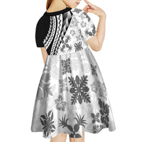 Black Hawaiian Quilt Pattern Kid Short Sleeve Dress Mixed Polynesian Tribal Arty LT9 - Polynesian Pride