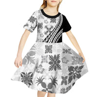 Black Hawaiian Quilt Pattern Kid Short Sleeve Dress Mixed Polynesian Tribal Arty LT9 - Polynesian Pride
