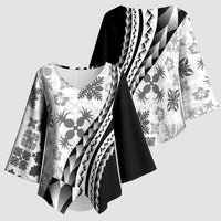 Black Hawaiian Quilt Pattern Kimono Sleeve Blouse Mixed Polynesian Tribal Arty LT9 - Polynesian Pride