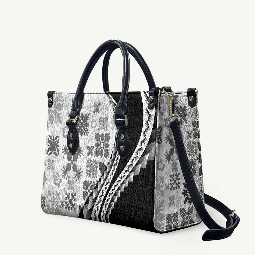 Black Hawaiian Quilt Pattern Leather Bag Mixed Polynesian Tribal Arty LT9 Black - Polynesian Pride