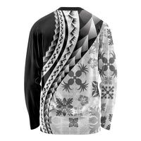 Black Hawaiian Quilt Pattern Long Sleeve Shirt Mixed Polynesian Tribal Arty LT9 - Polynesian Pride