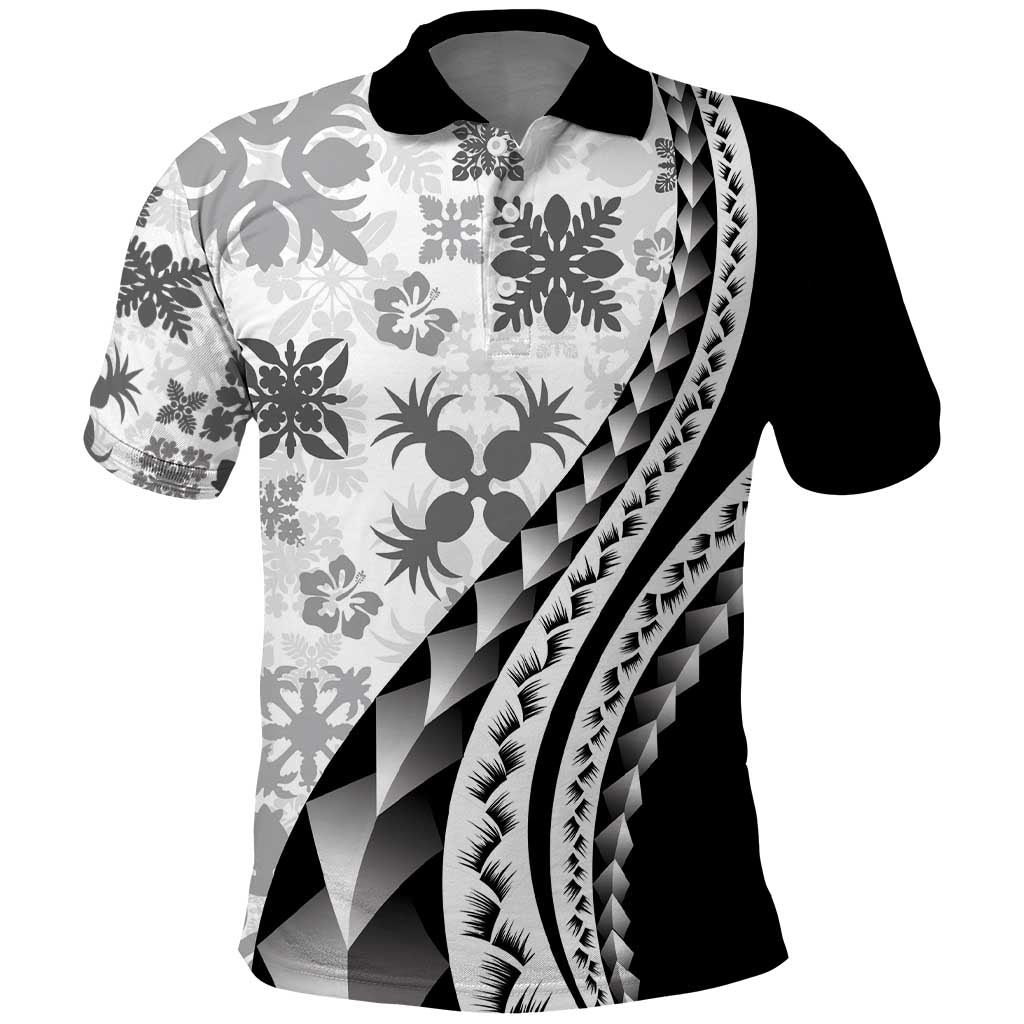 Black Hawaiian Quilt Pattern Polo Shirt Mixed Polynesian Tribal Arty LT9 Black - Polynesian Pride