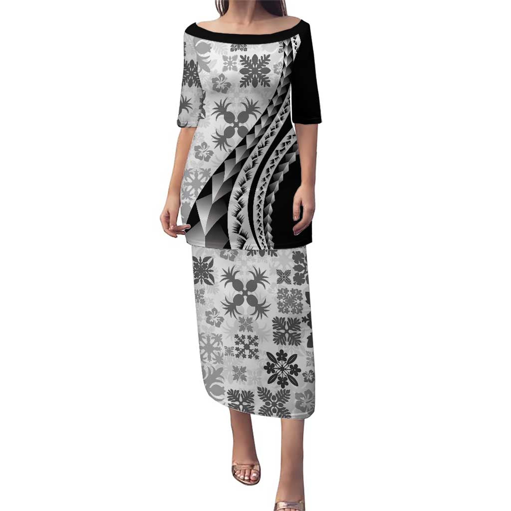 Black Hawaiian Quilt Pattern Puletasi Mixed Polynesian Tribal Arty LT9 Long Dress Black - Polynesian Pride
