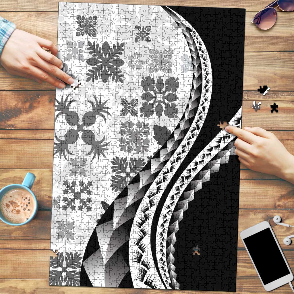 Black Hawaiian Quilt Pattern Puzzle Mixed Polynesian Tribal Arty LT9 Black - Polynesian Pride
