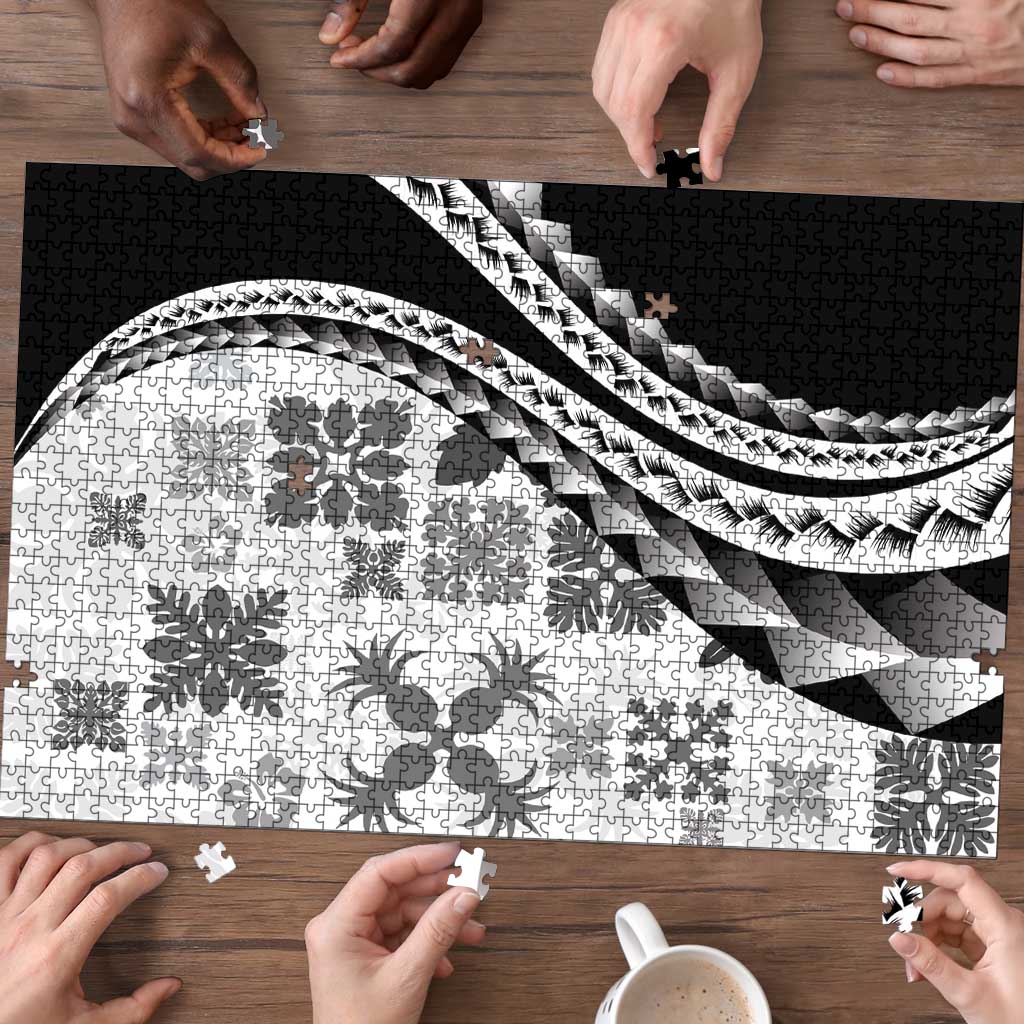 Black Hawaiian Quilt Pattern Puzzle Mixed Polynesian Tribal Arty LT9 - Polynesian Pride