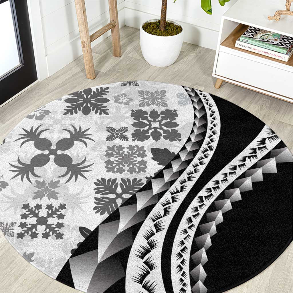 Black Hawaiian Quilt Pattern Round Carpet Mixed Polynesian Tribal Arty LT9 Black - Polynesian Pride