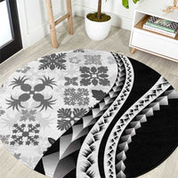 Black Hawaiian Quilt Pattern Round Carpet Mixed Polynesian Tribal Arty LT9 Black - Polynesian Pride