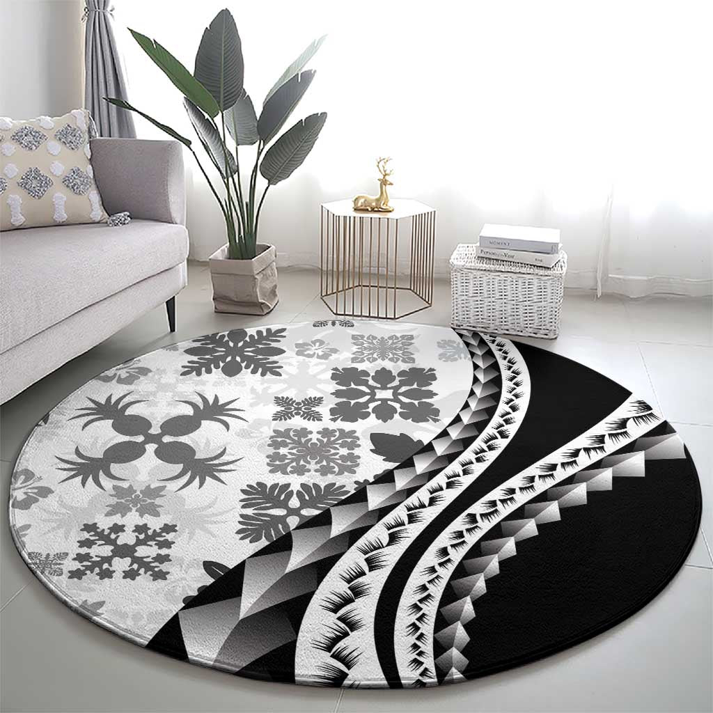 Black Hawaiian Quilt Pattern Round Carpet Mixed Polynesian Tribal Arty LT9 - Polynesian Pride