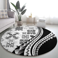 Black Hawaiian Quilt Pattern Round Carpet Mixed Polynesian Tribal Arty LT9 - Polynesian Pride