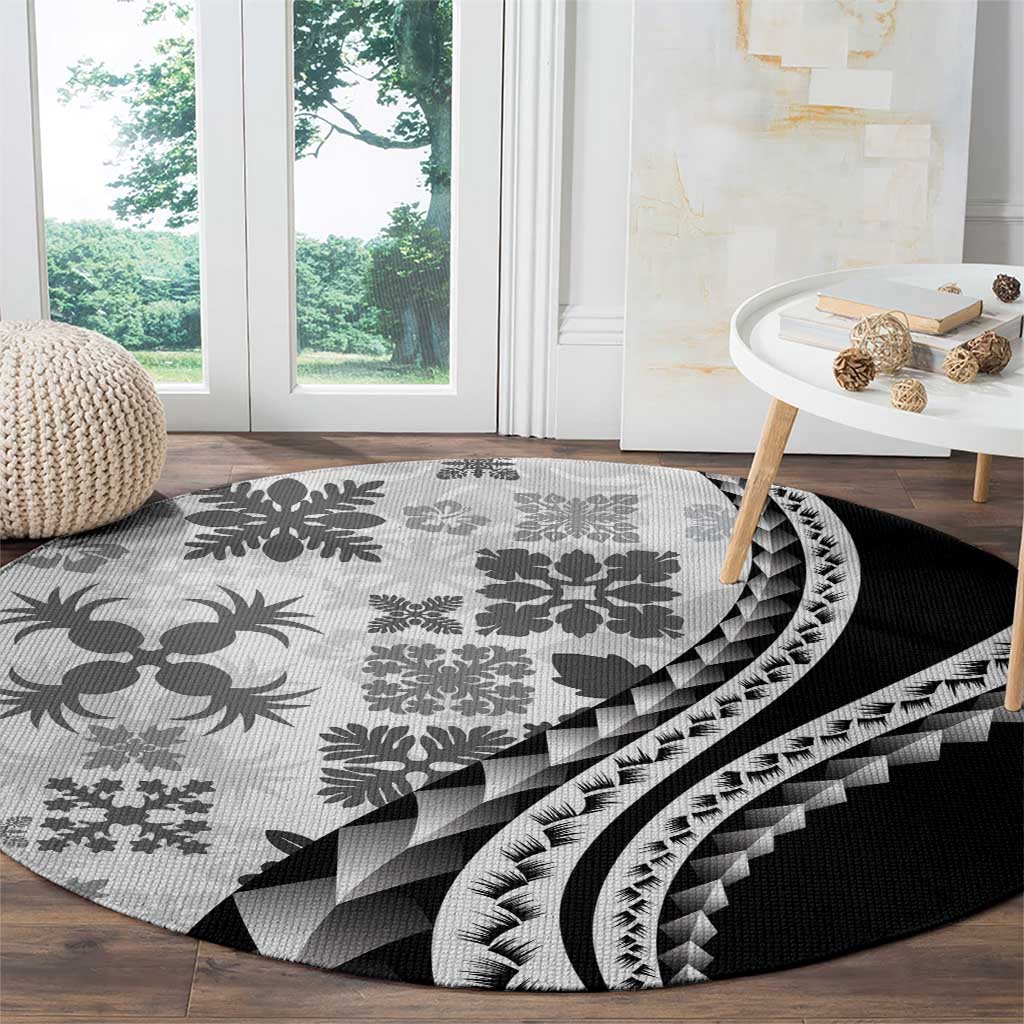 Black Hawaiian Quilt Pattern Round Carpet Mixed Polynesian Tribal Arty LT9 - Polynesian Pride