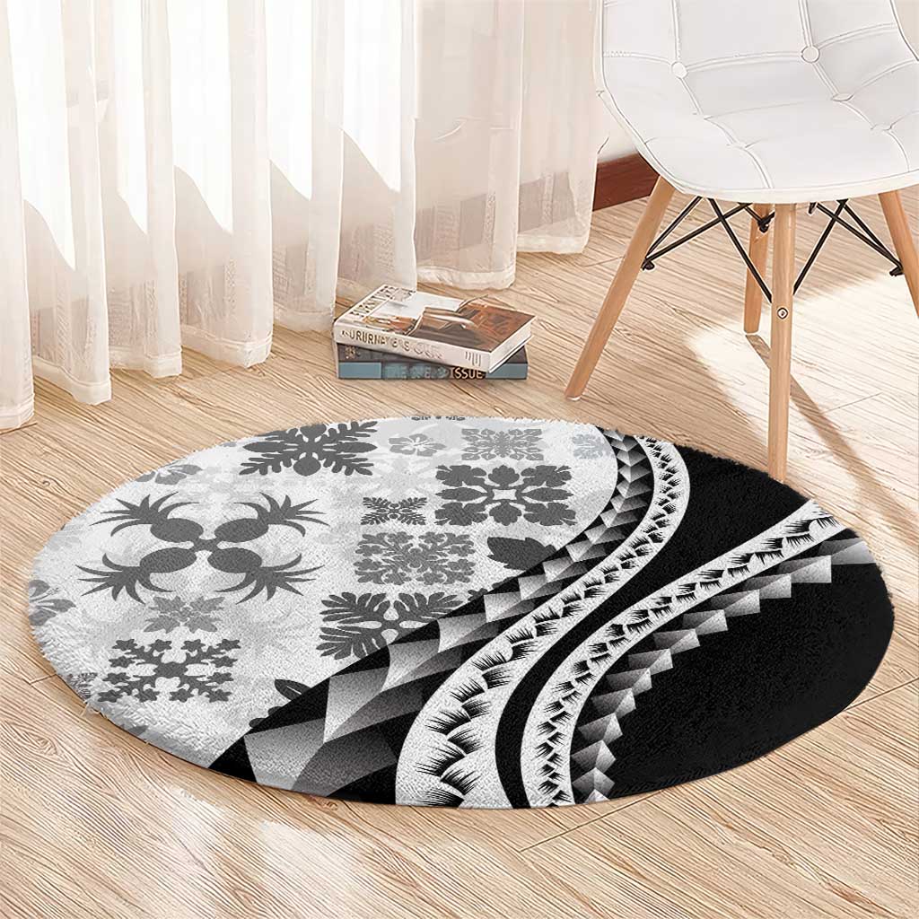 Black Hawaiian Quilt Pattern Round Carpet Mixed Polynesian Tribal Arty LT9 - Polynesian Pride