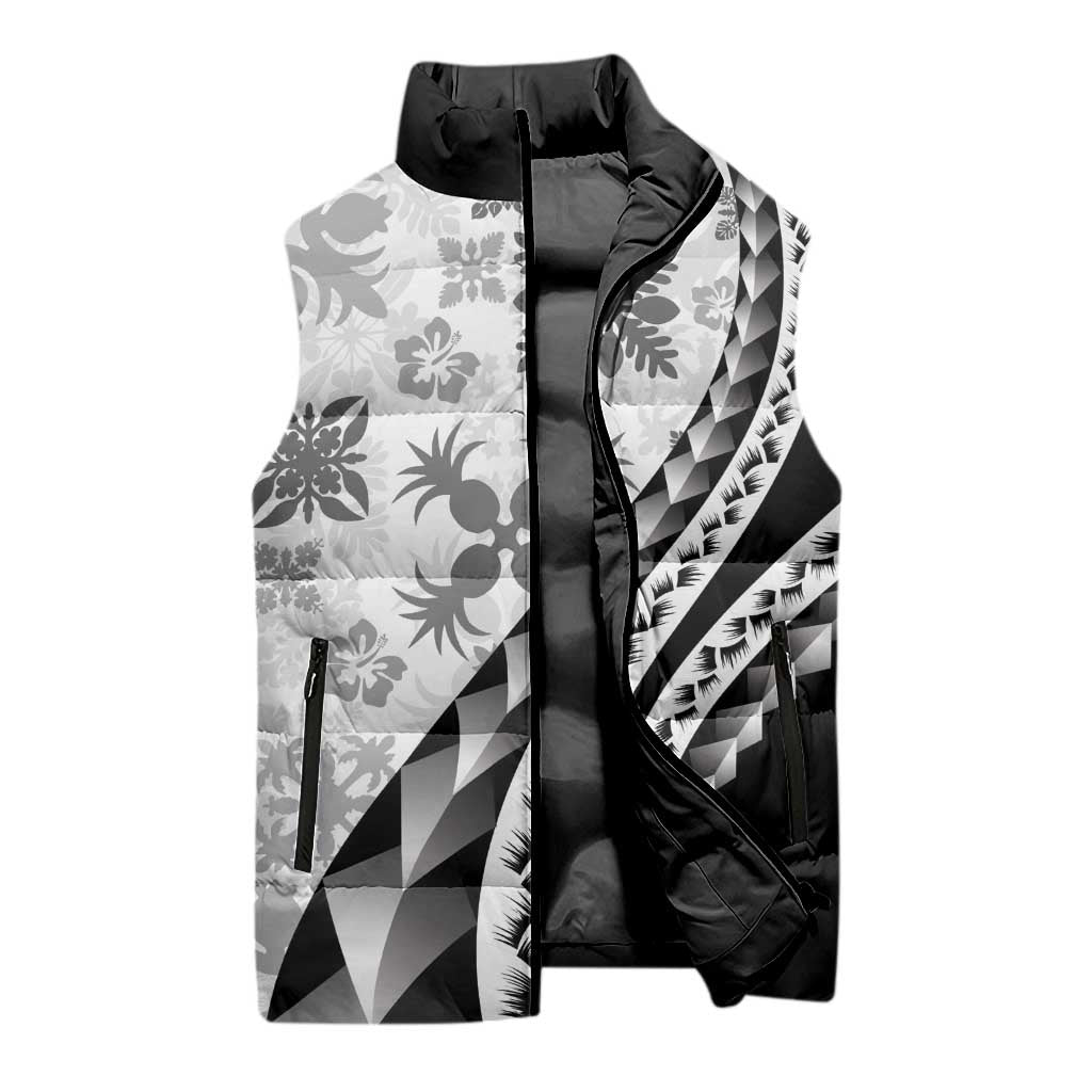 Black Hawaiian Quilt Pattern Sleeveless Puffer Jacket Mixed Polynesian Tribal Arty LT9 - Polynesian Pride