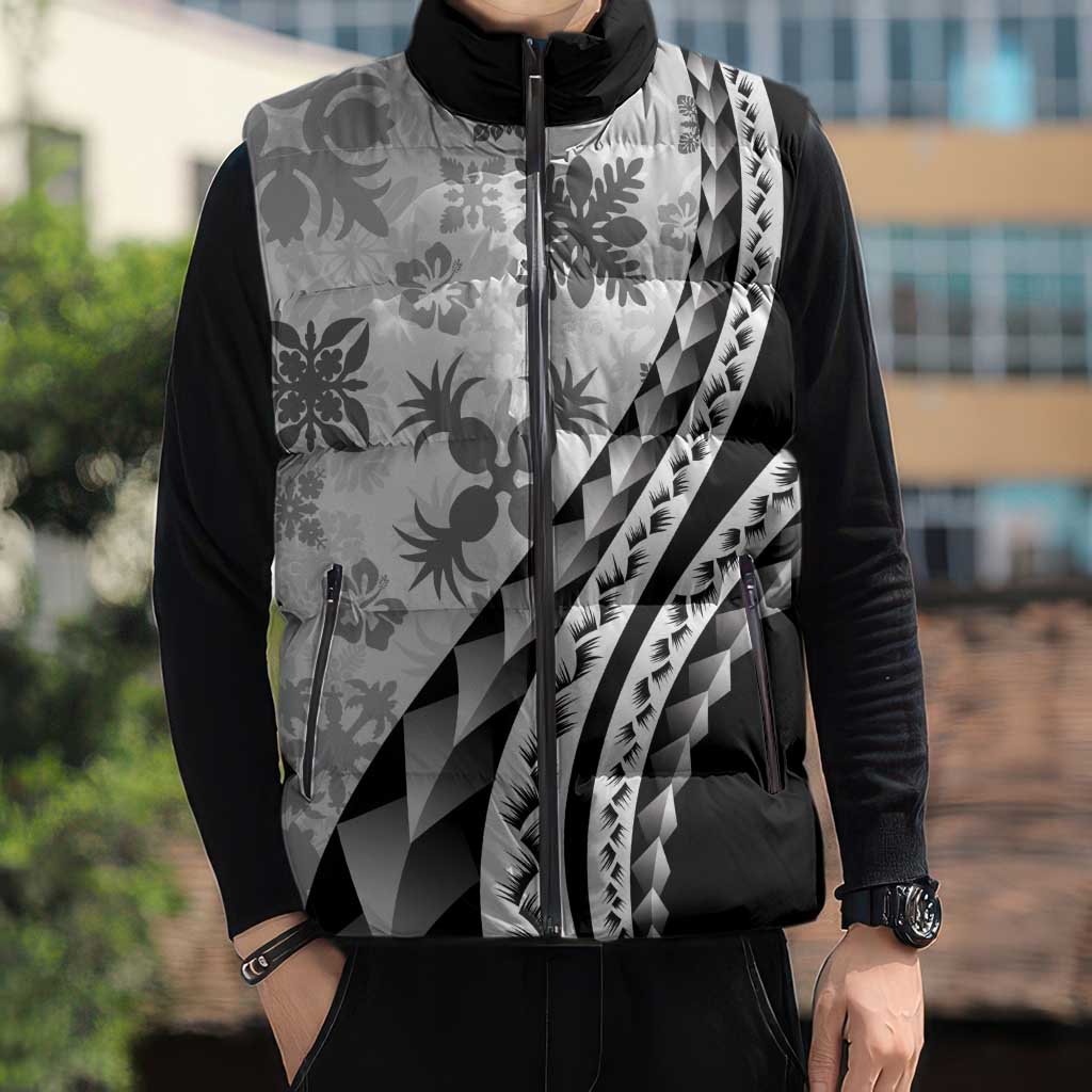 Black Hawaiian Quilt Pattern Sleeveless Puffer Jacket Mixed Polynesian Tribal Arty LT9 - Polynesian Pride