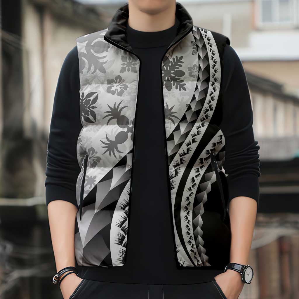 Black Hawaiian Quilt Pattern Sleeveless Puffer Jacket Mixed Polynesian Tribal Arty LT9 - Polynesian Pride